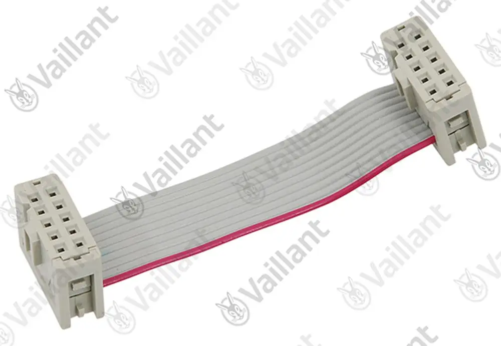Vaillant Kabel mit zwei grauen Steckverbindern und einem flachen Kabel zwischen ihnen, das für elektrische Verbindungen verwendet wird.